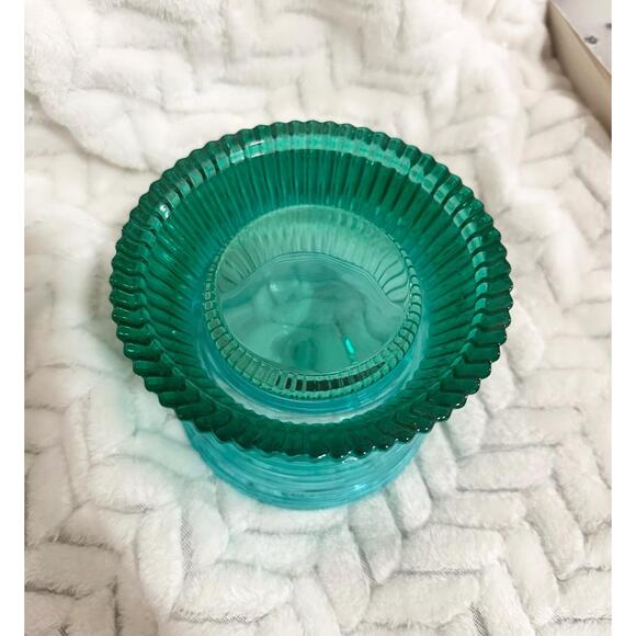 Bath & Body Works Teal Glass 3-Wick Candle Holder - New